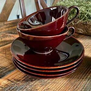 Elegant Calvin Klein Luna Burgundy Ceramic Cup and Saucer Set